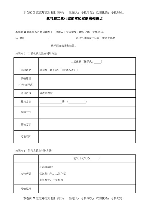 九年级化学专题氧气和二氧化碳的实验室制法 试题