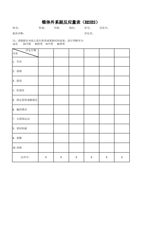 锥体外系副反应量表(RESES)