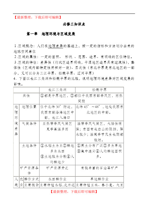 高中人教版地理必修三知识点总结(完整资料).doc