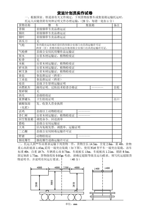 货运系统生产运动会实作题目和答案(货运计划员)