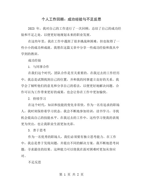 个人工作回顾：成功经验与不足反思