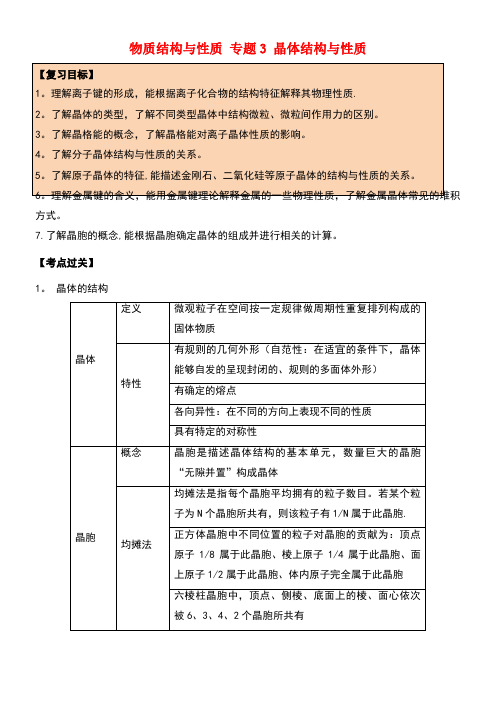 高考化学一轮复习关物质结构与性质专题3晶体结构与性质新人教版(new)