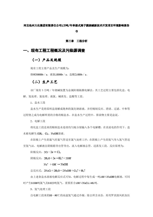 河北沧州大化集团 责任公司万吨年单极式离子膜烧碱新技术开发项目环境影响报告书