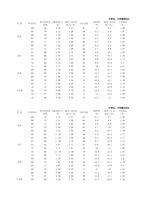 小学五六年级体育健康标准