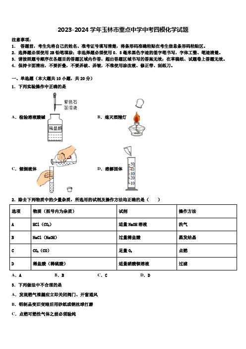 2023-2024学年玉林市重点中学中考四模化学试题含解析