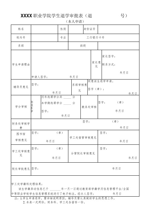 职业学院学生退学审批表