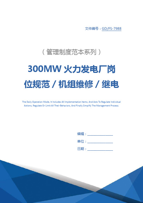 300MW火力发电厂岗位规范／机组维修／继电保护中级工岗位规范详细版