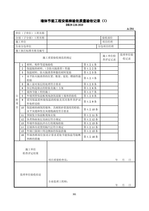 墙体节能工程安装检验批质量验收记录(I)