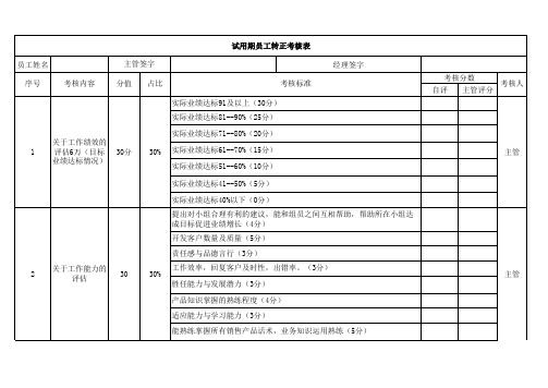 试用期员工转正考核表