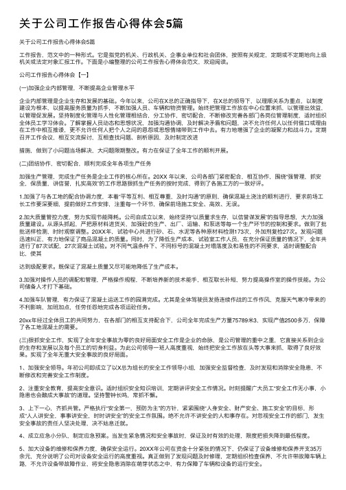 关于公司工作报告心得体会5篇