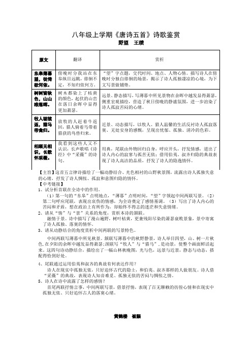 第13课《唐诗五首》知识点梳理--部编版语文八年级上册