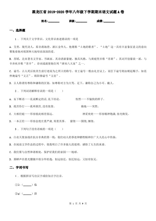 黑龙江省2019-2020学年八年级下学期期末语文试题A卷