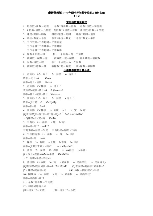 最新苏教版1—6年级小升初数学总复习资料归纳