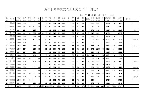 全体教职工工资表(十一月份)