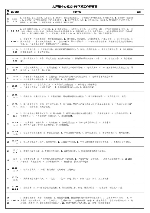 2014年下期行事历