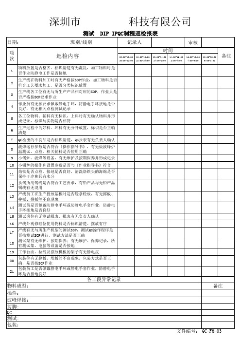 QC-FM-03 DIP IPQC制程巡检报表