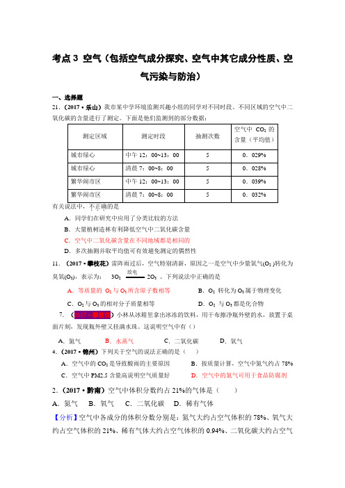 2017中考化学试题汇编：考点3-空气(精选140套中考题)