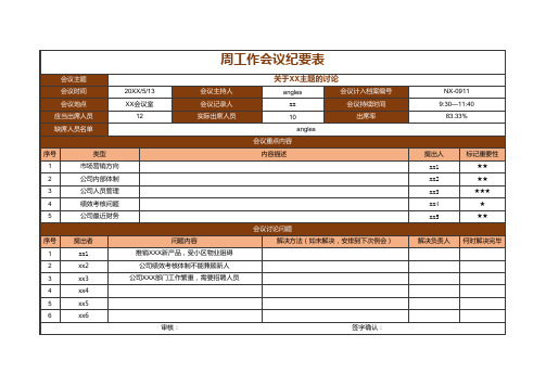 周工作会议纪要表excel模板