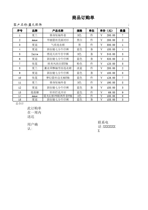 【精品】财务管理EXCEL模板：商品订购单