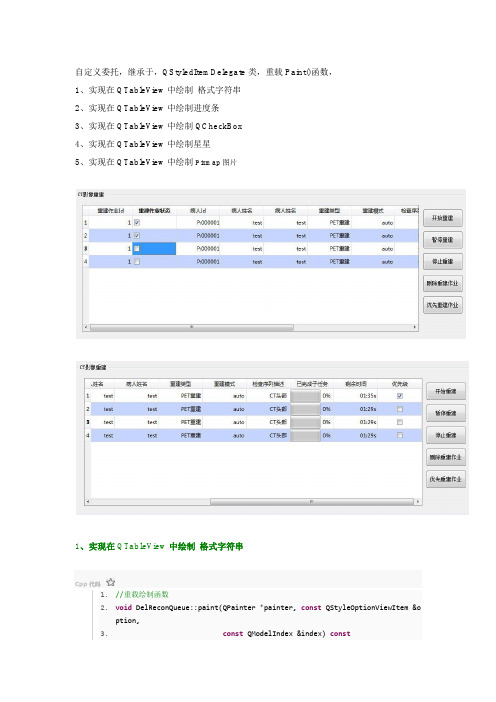 Qt自定义委托在QTableView中绘制控件、图片、文字