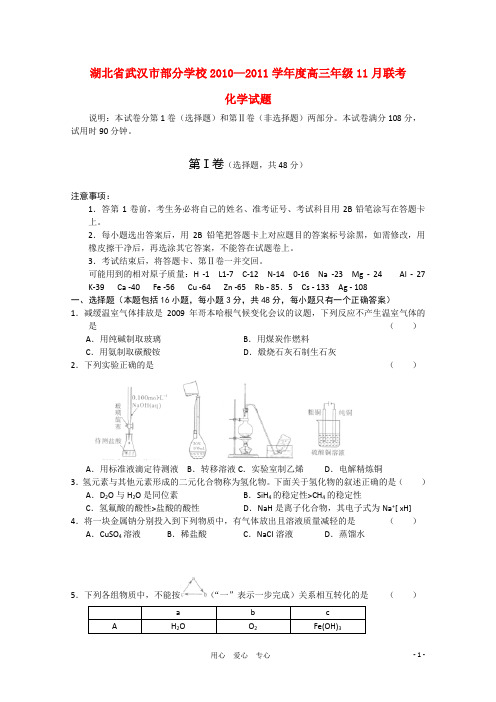 湖北省武汉市部分学校2011届高三化学11月联考