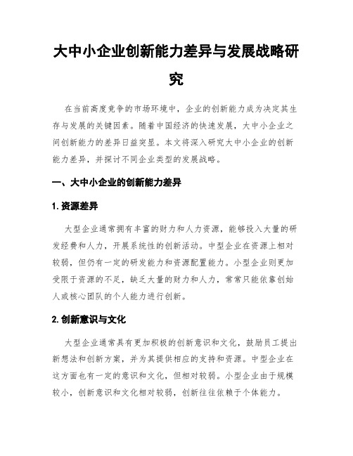 大中小企业创新能力差异与发展战略研究