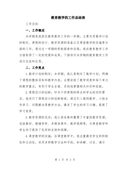 教育教学的工作总结表