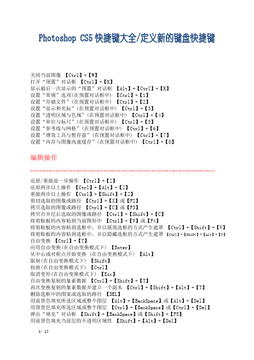 Photoshop CS5快捷键大全及定义新的键盘快捷键