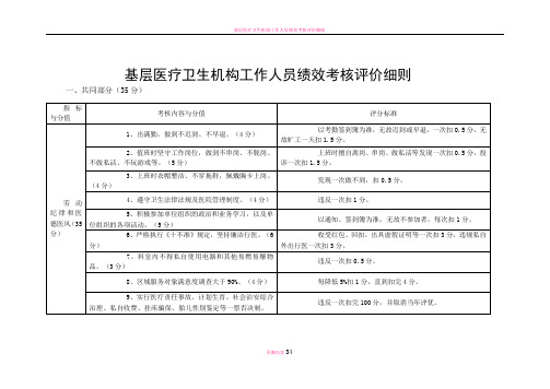 基层医疗卫生机构工作人员绩效考核评价细则