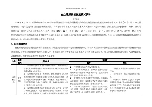 企业常用股权激励模式简介