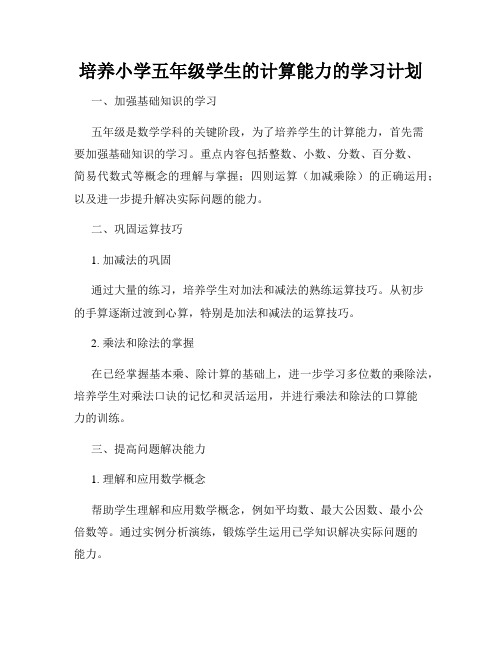 培养小学五年级学生的计算能力的学习计划