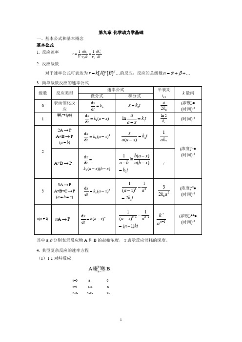 物理化学答案——第九章-化学动力学基础