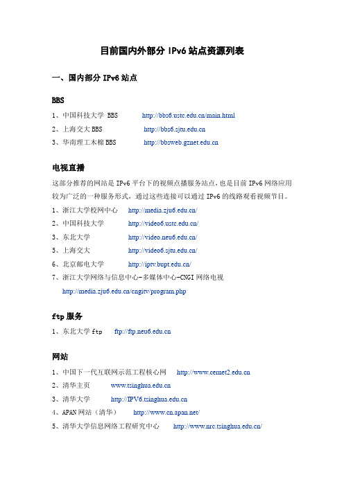 目前国内外部分IPv6站点资源列表