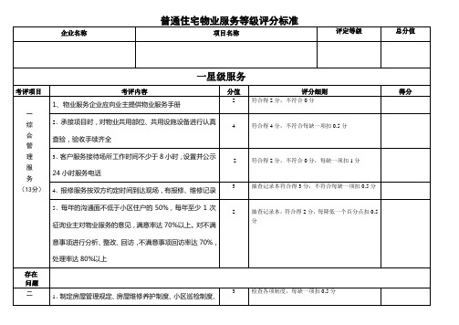 普通住宅物业服务等级标准(星级)