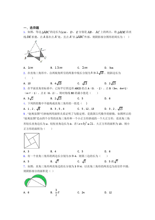 八年级初二数学下学期勾股定理单元 易错题难题自检题检测试题