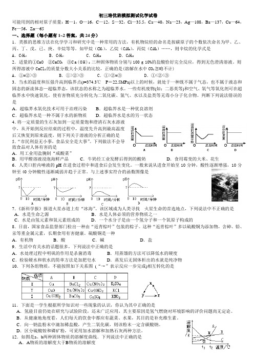 初三培优班模拟测试化学试卷