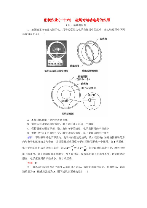 2019版高考物理一轮复习 第九章 磁场 配餐作业26 磁场对运动电荷的作用