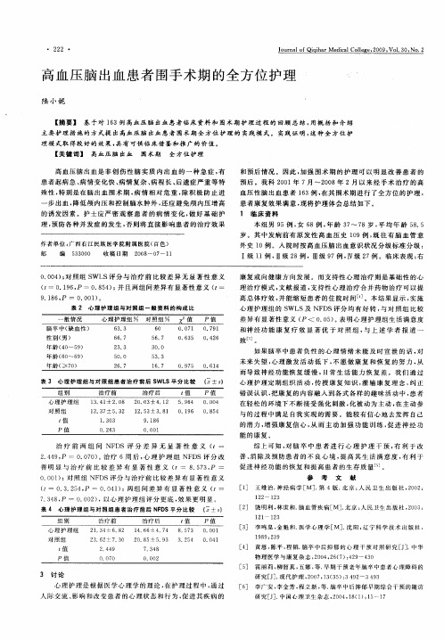 高血压脑出血患者围手术期的全方位护理