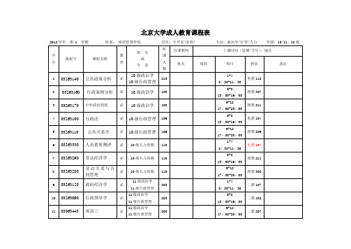 2012年第一学期课程安排表新公布