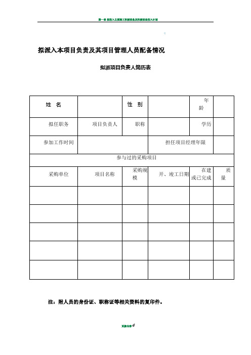 拟派入本项目负责及其项目管理人员配备情况