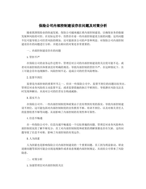 保险公司内部控制建设存在问题及对策分析