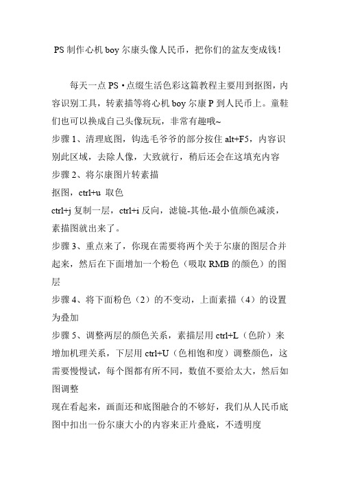 ps制作心机boy尔康头像人民币,把你们的盆友变成钱