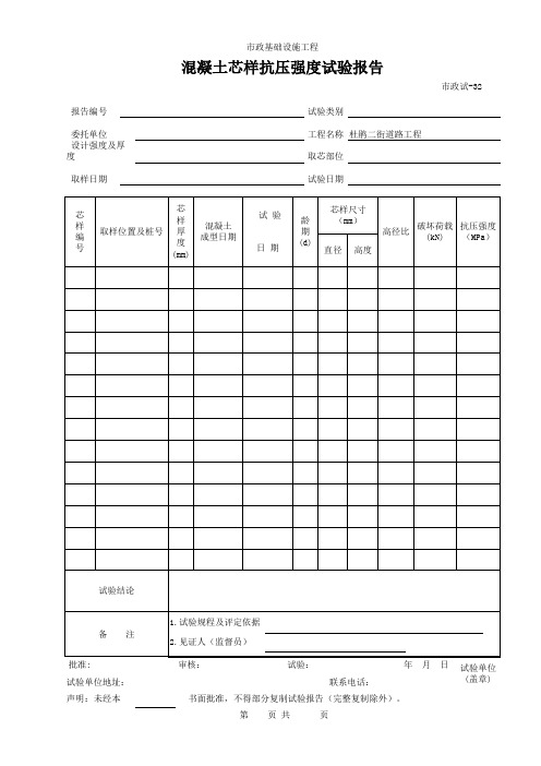 (市政试-32)混凝土芯样抗压强度试验报告