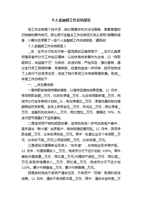 个人金融部工作总结报告