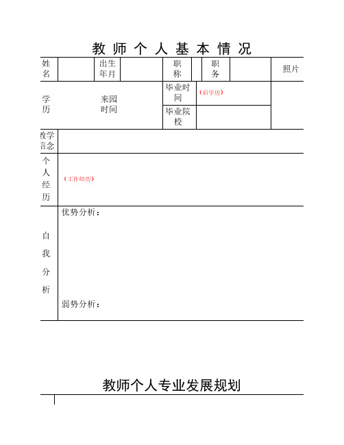 教师个人专业发展规划表