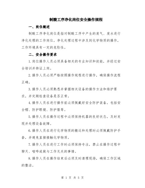 制酸工序净化岗位安全操作规程