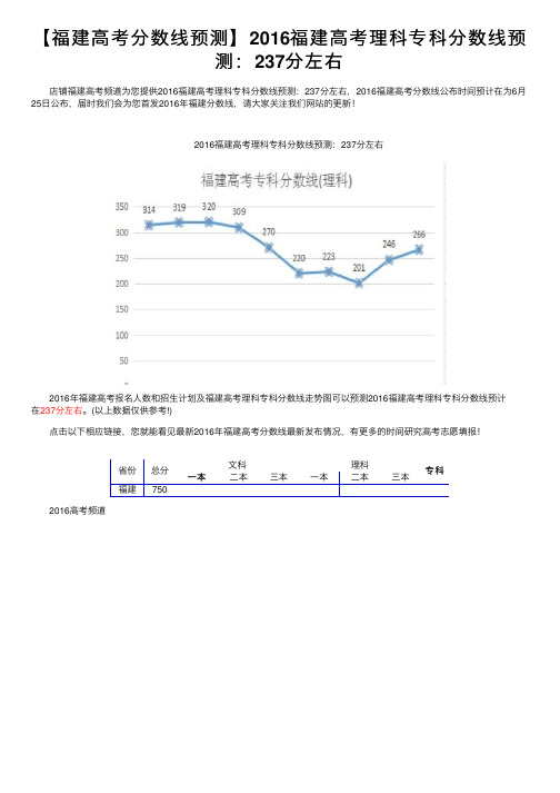 【福建高考分数线预测】2016福建高考理科专科分数线预测：237分左右