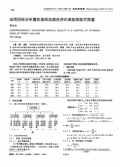 运用目标分析最优指标法综合评价某医院医疗质量