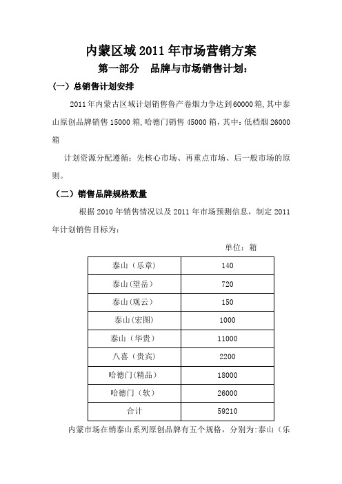 内蒙古区域2011年市场营销方案(1)