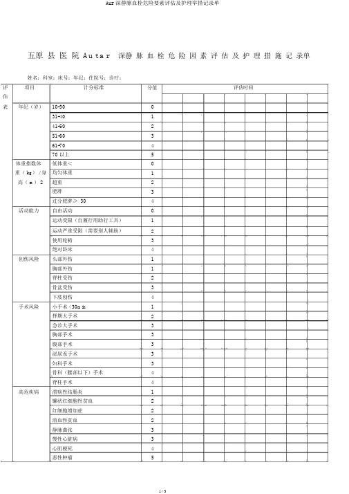 Aur深静脉血栓危险因素评估及护理措施记录单